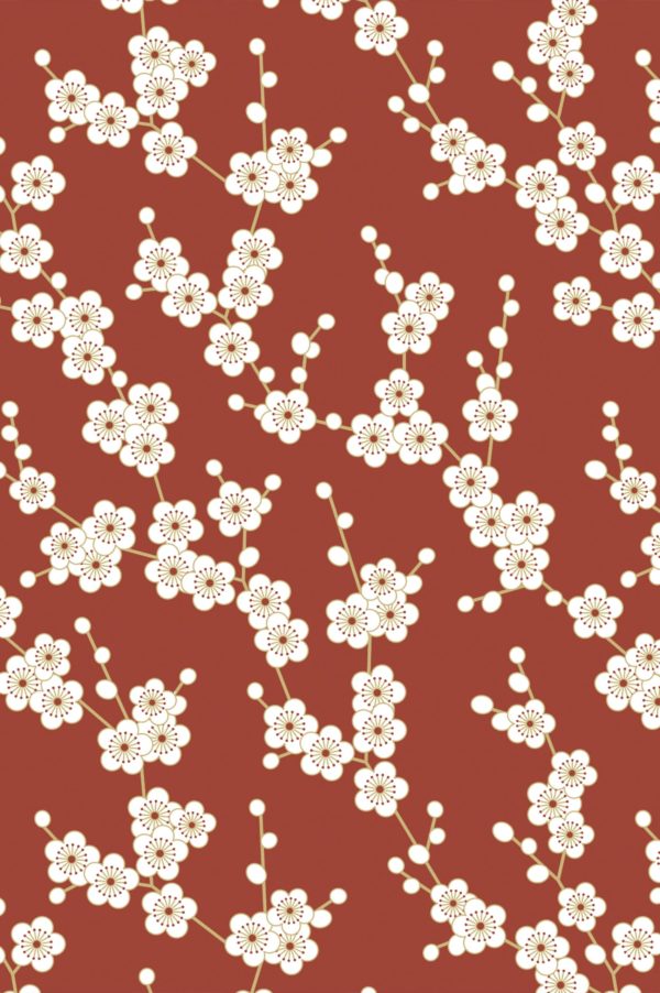papel pintado floral flor de cerezo rojo