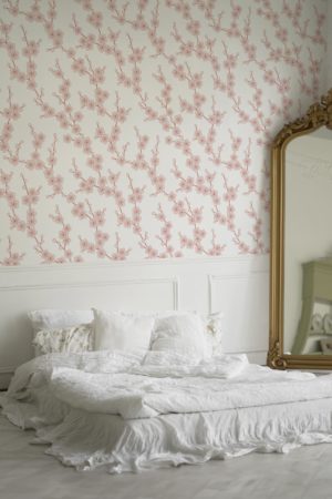 chambre rose papier peint fleurs de cerisier floral