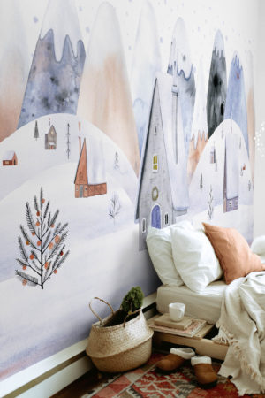chambre matin papier peint village enneigé panoramique enfant