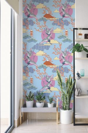 salon rose papier peint parenthèse japonaise panoramique