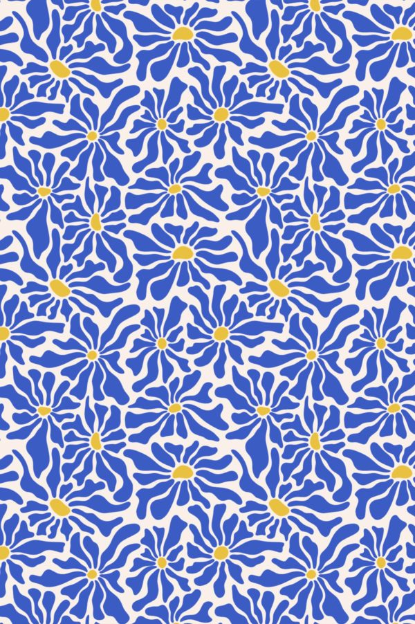 motif bleu papier peint fleurs hippie