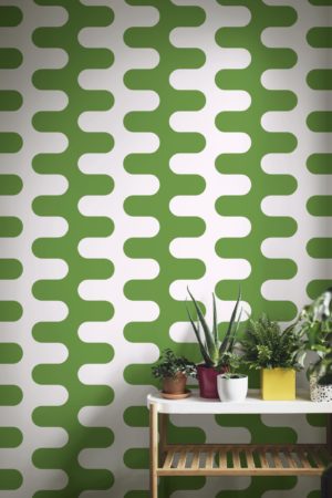 salon vert papier peint courbes colorées pop vintage retro