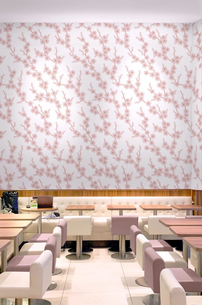 espace public rose papier peint fleurs de cerisier floral 