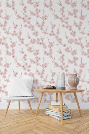 salon rose papier peint fleurs de cerisier floral