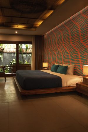 chambre orange papier peint fougère tropicale panoramique végétal