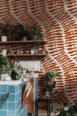 espace public terracotta papier peint fougère tropicale panoramique végétal