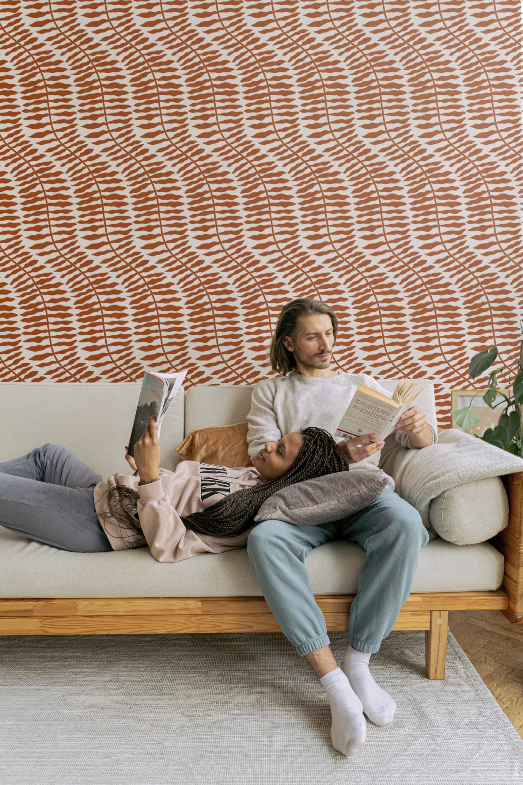 salon terracotta papier peint fougère tropicale panoramique végétal