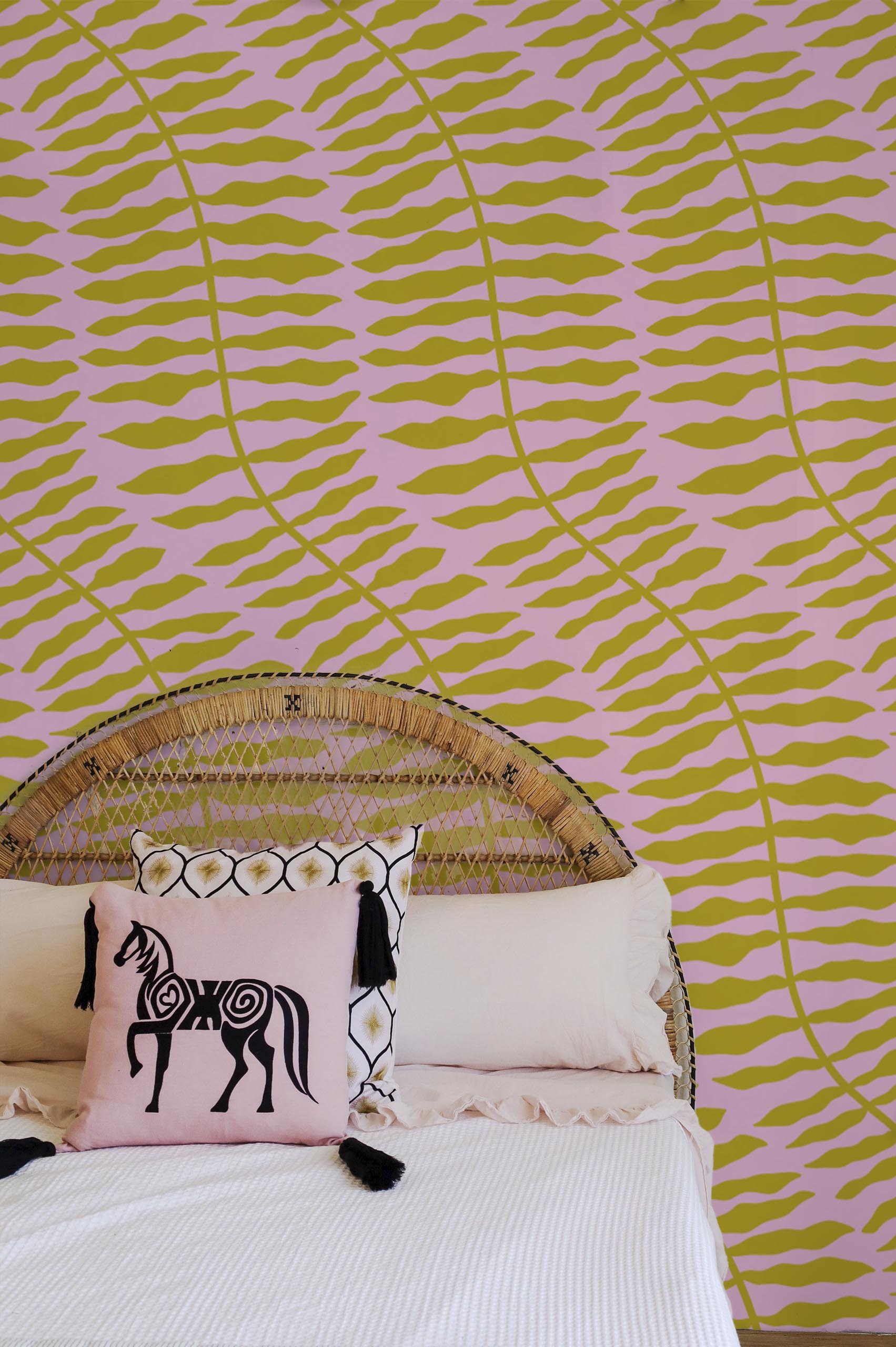 papel pintado dormitorio morado helecho tropical planta panoramica