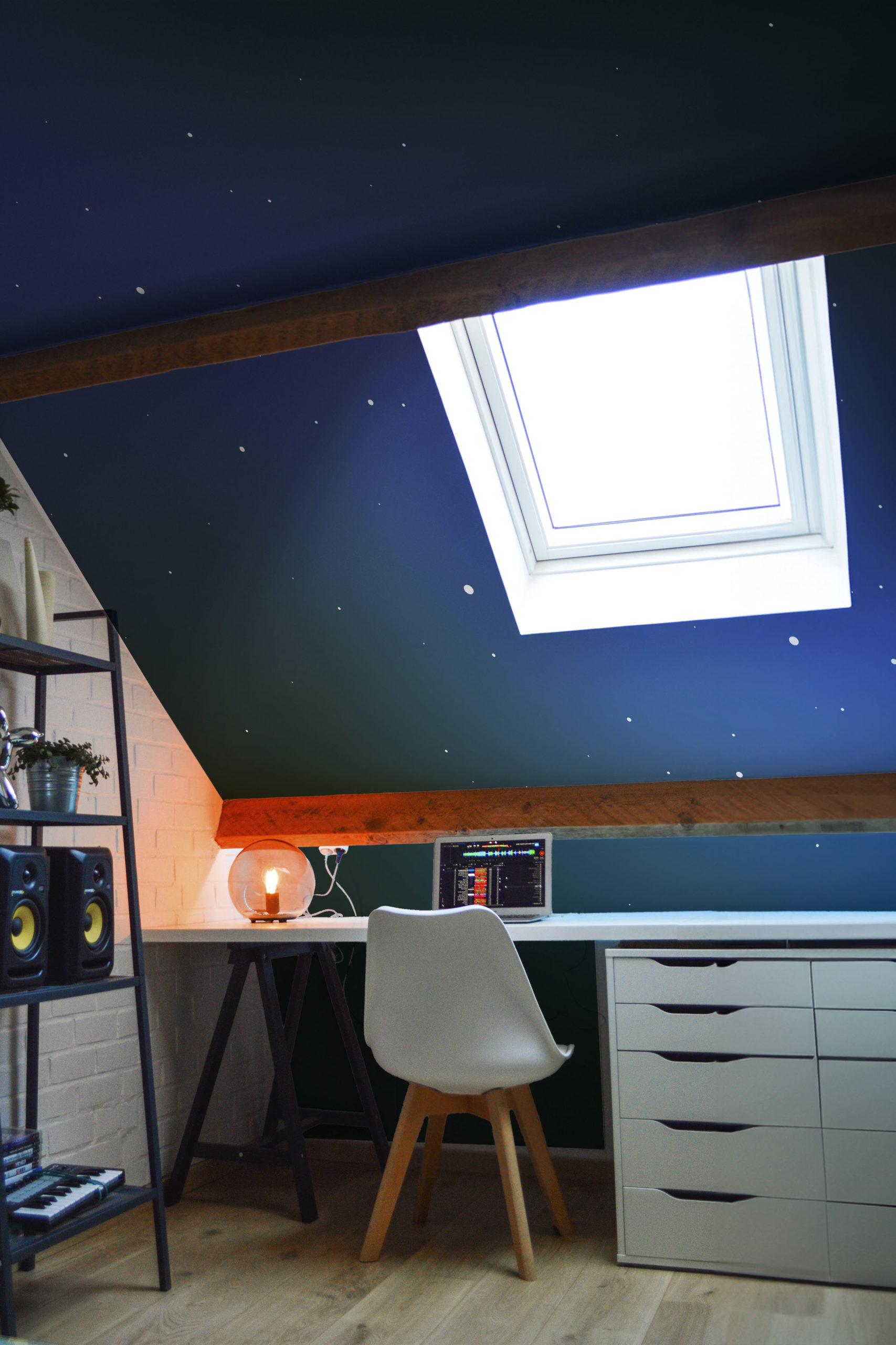 papel pintado oficina noche estrellada galaxia panorámica