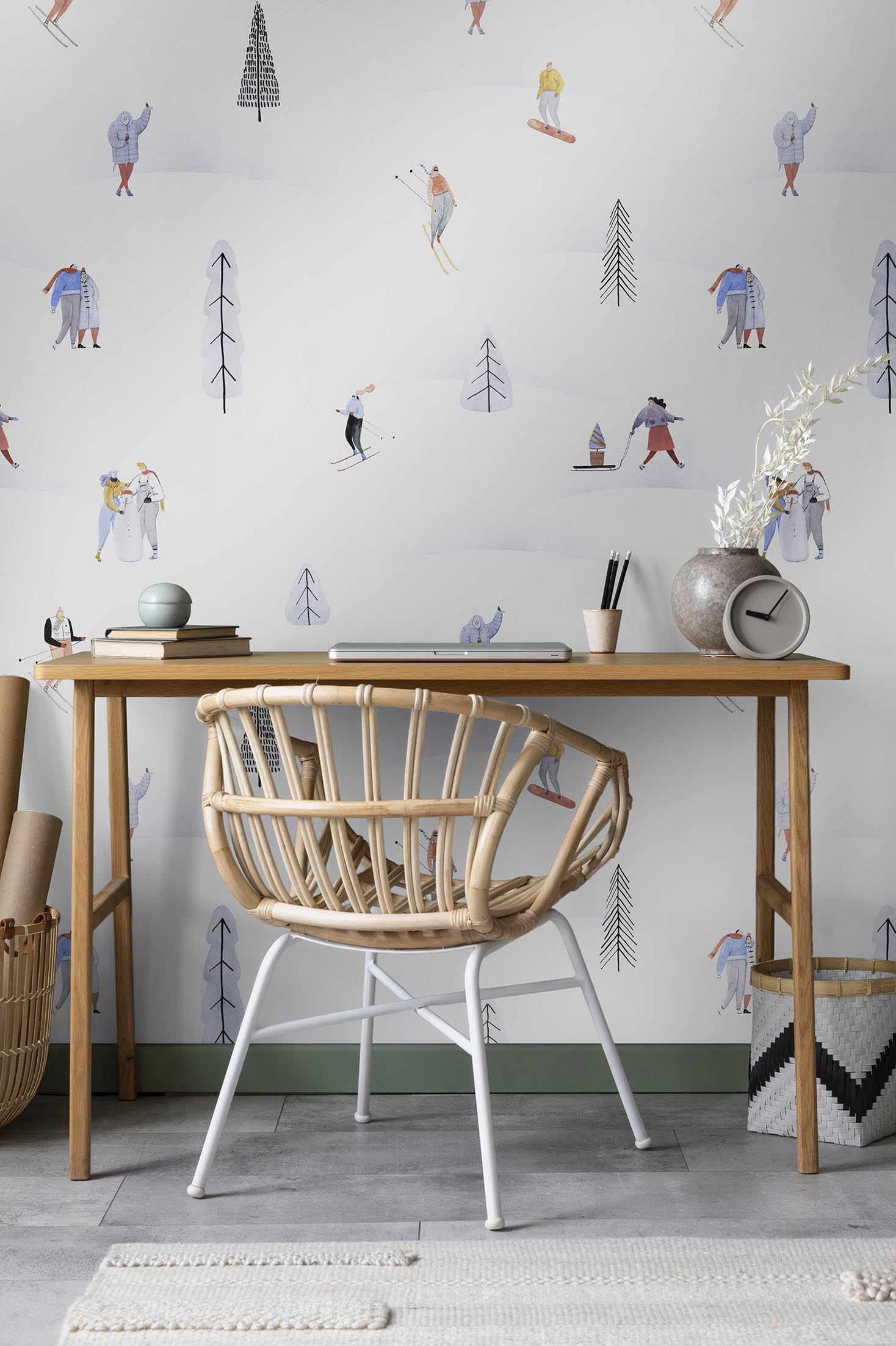 bureau papier peint escapade neigeuse ski enfant