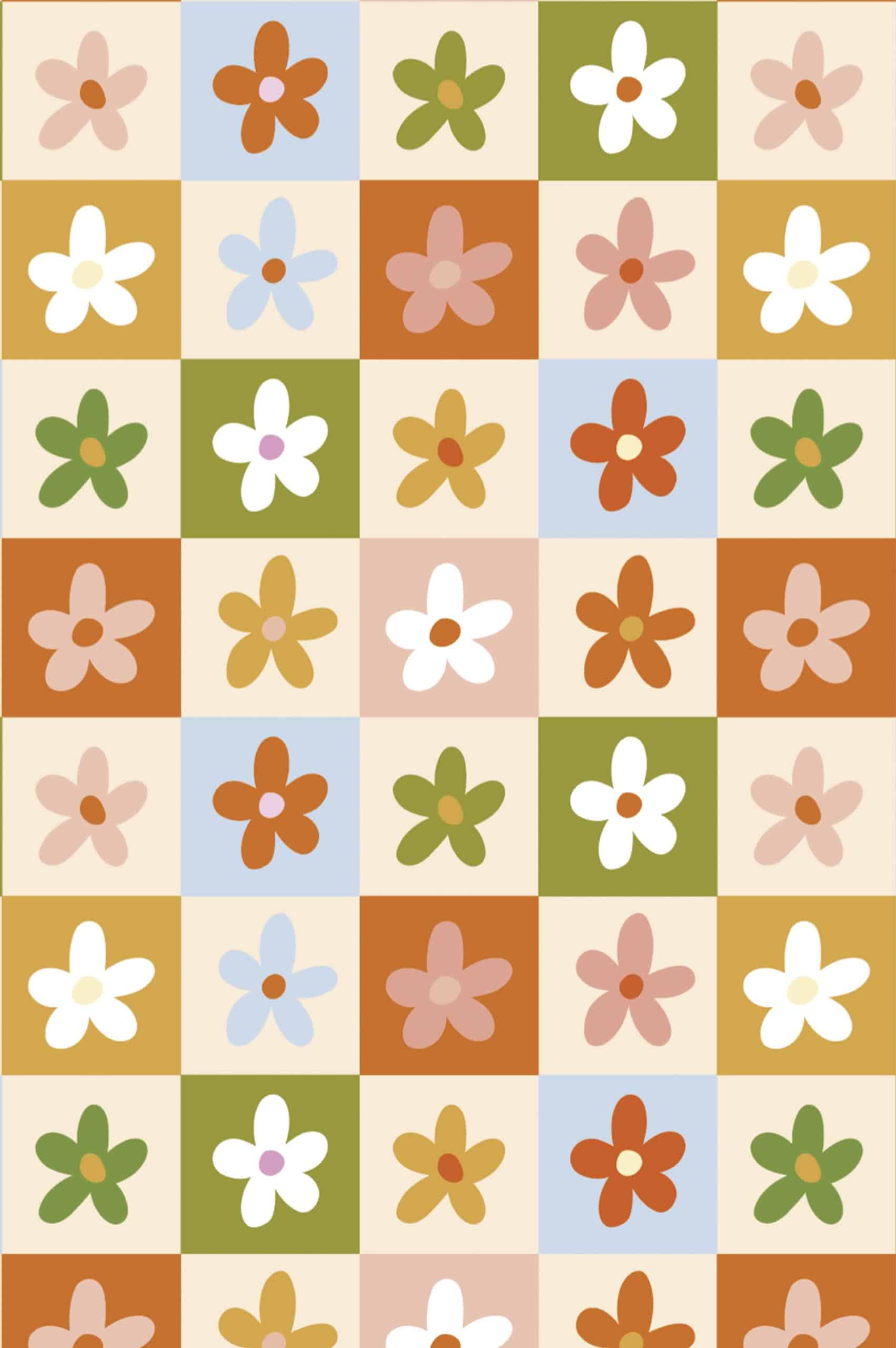 Multicolor Pattern Floral Checkerboard Wallpaper Plant Pop Trend