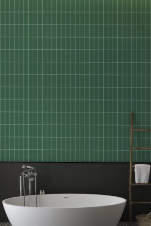salle de bain vert papier peint carreaux élégants géométriques