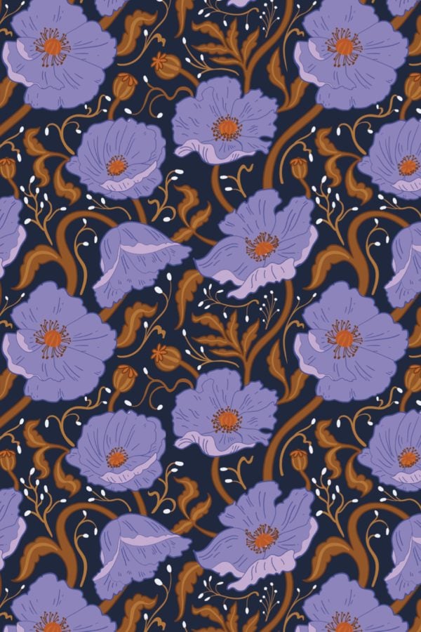 Papier peint fleurs violet motif