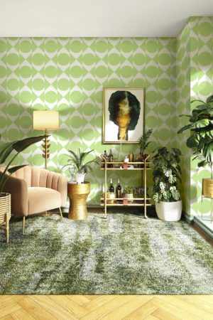 salon vert papier peint harmonie géométrique