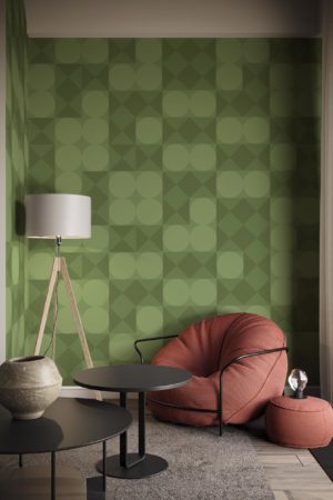 salon vert papier peint combinaison géométrique losange cercle