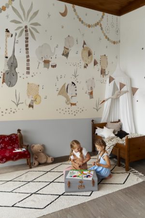 papel pintado dormitorio infantil panoramico animal orquesta