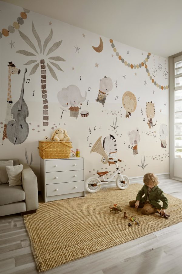 chambre enfant papier peint enfant orchestre animalier panoramique animaux