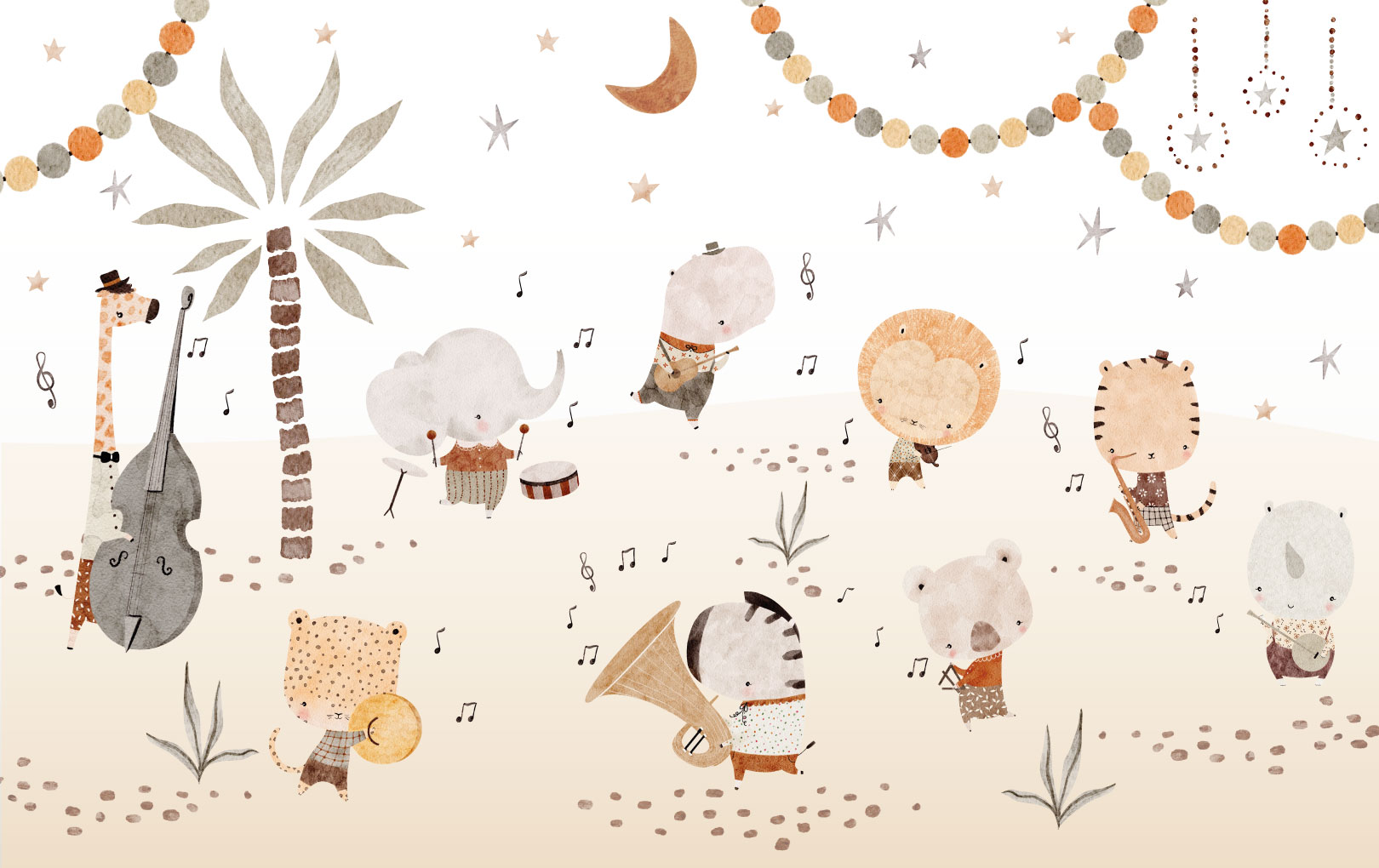 papel pintado infantil orquesta panoramica de animales