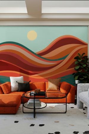 salon terracotta papier peint horizon ondulé panoramique paysage