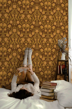 chambre terracotta papier peint renaissance floral revisité