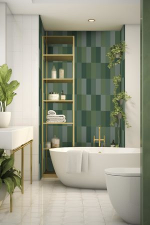 Papier peint rectangle vert salle de bain