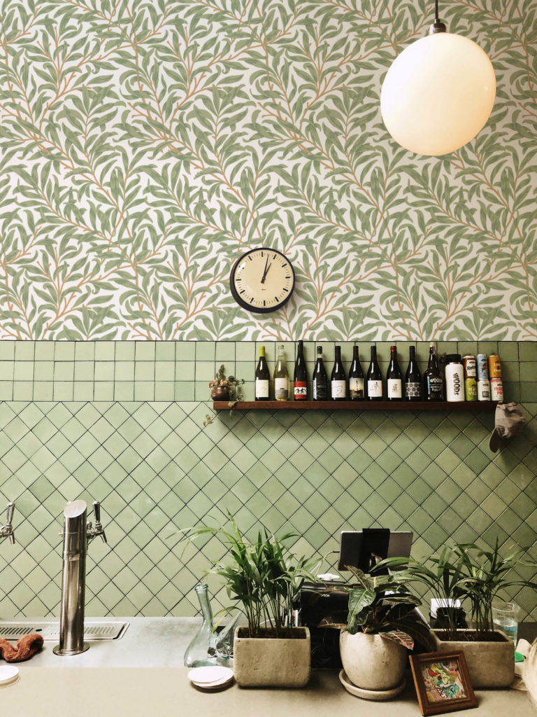 Papier peint feuilles vert cuisine