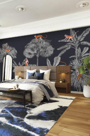 Papier peint palmier singe noir chambre
