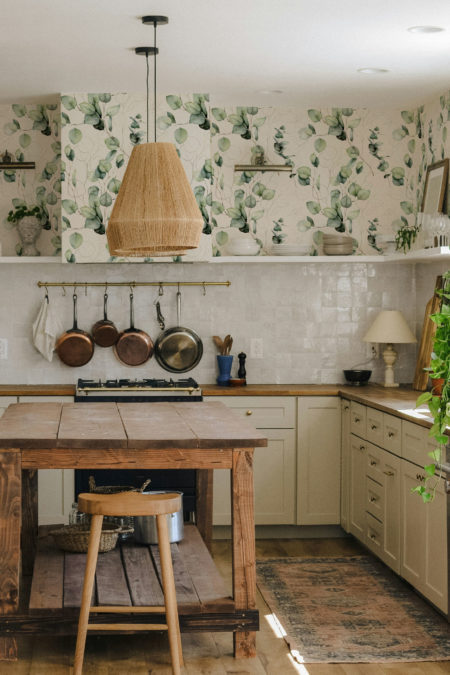 Papier peint feuillage beige cuisine