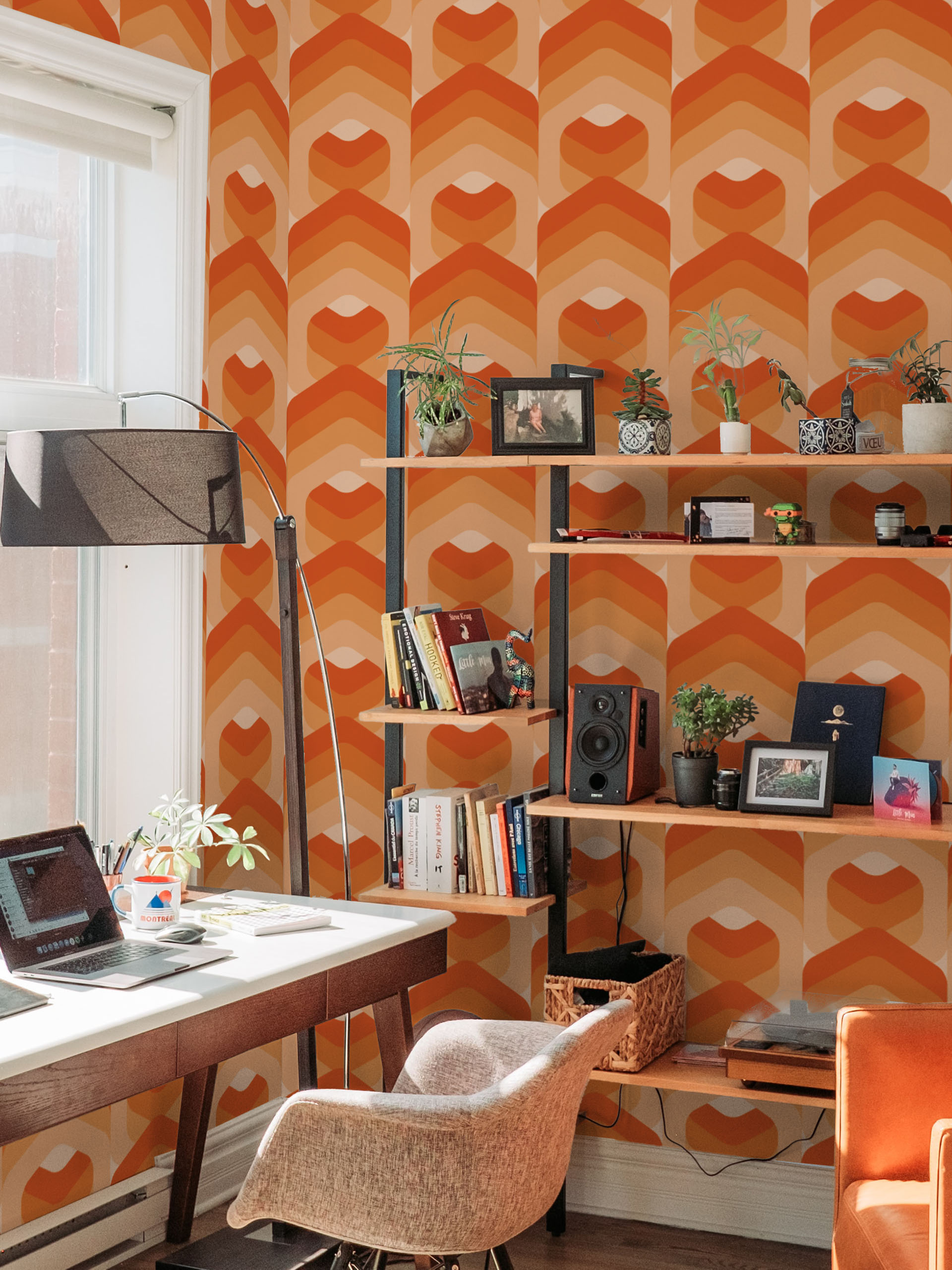 Papel pintado de oficina naranja prisma