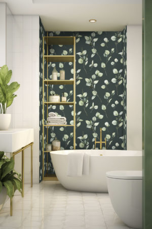 Papier peint eucalyptus vert salle de bain