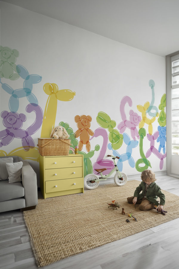 Papier peint animaux ballons chambre enfant