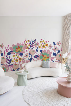 Papier peint jardin fleuri multicolore salon