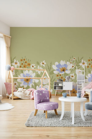 Papier peint jardin fleuri vert chambre enfant