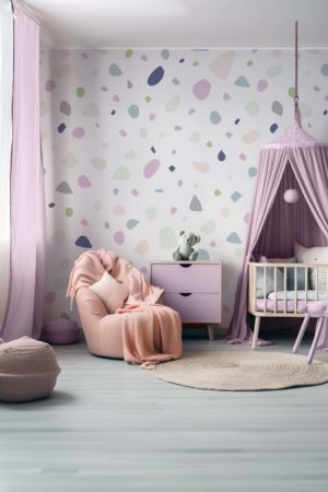 Papier peint terrazzo tendresse violet chambre enfant
