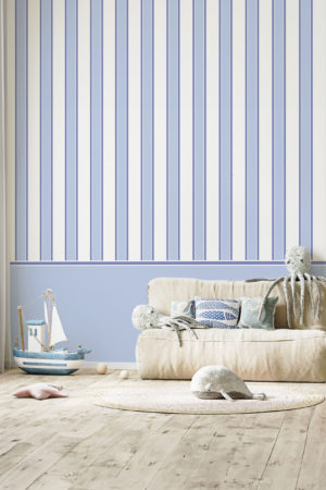 Papier peint rayures pastel bleu chambre enfant