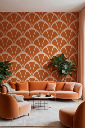 Papier peint orange salon