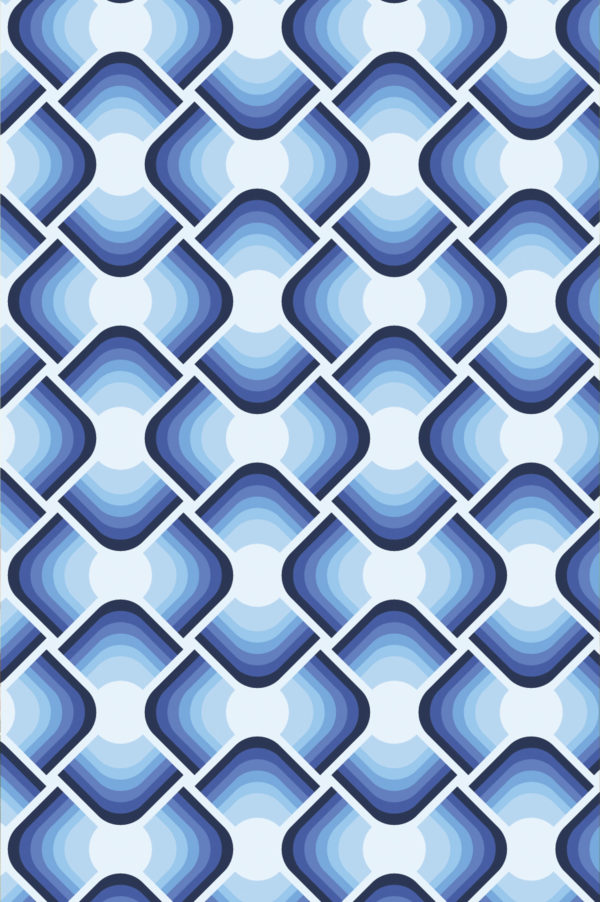 Papier peint carrés ondulés bleu motif