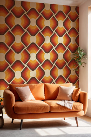 Papier peint carrés ondulés orange salon