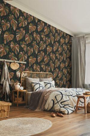 papier peint feuilles jungle terracotta chambre