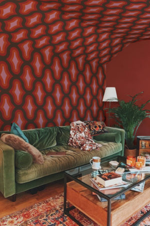 papier peint vibrations vintage rouge salon