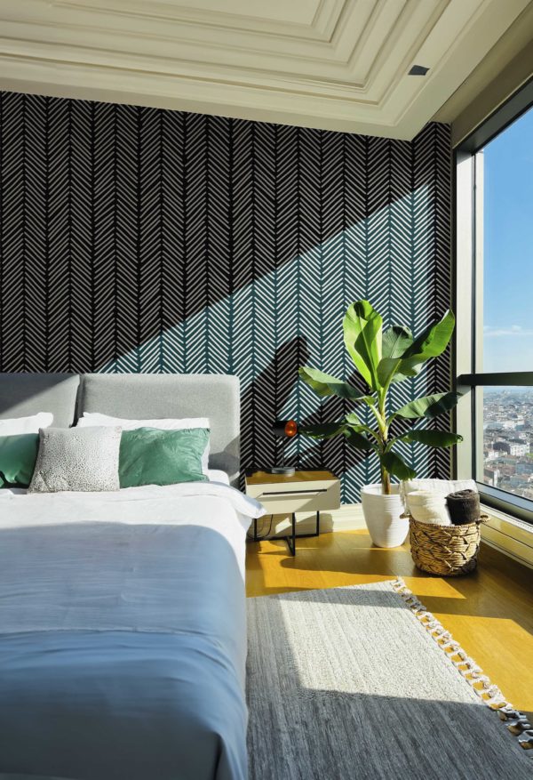 Herringbone Green Bedroom Wallpaper