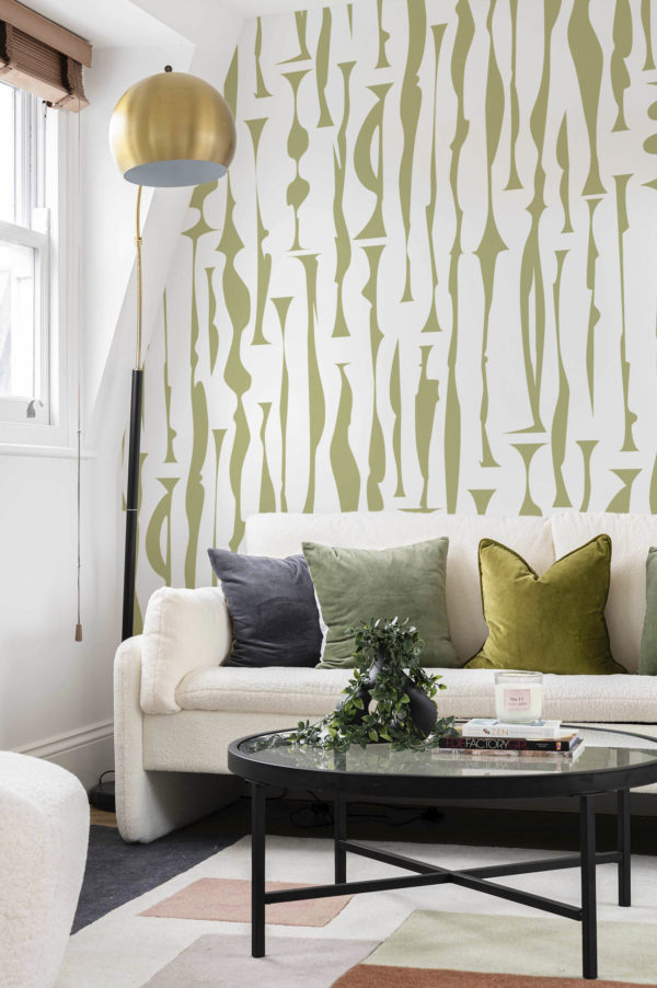 Contemporary totem wallpaper living room green