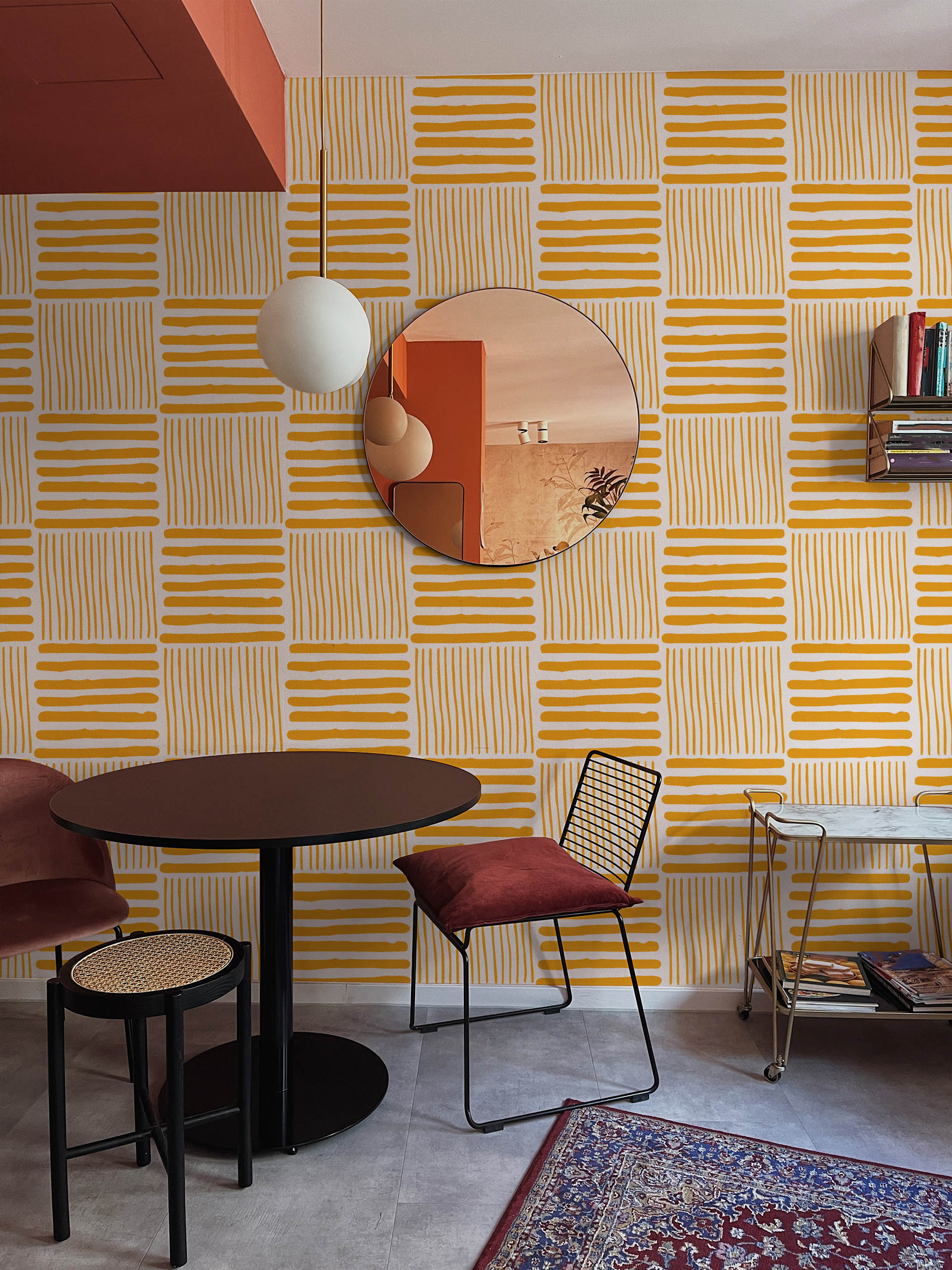 Subtle orange square wallpaper public spaces