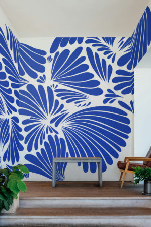 papier peint floral pétale bleu salon