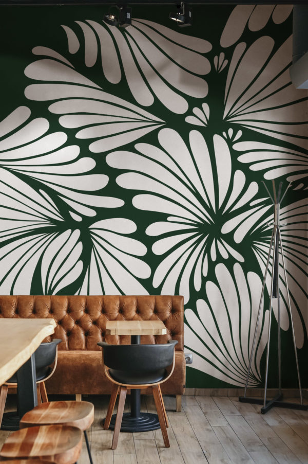 Green Petal Floral Wallpaper Public Spaces