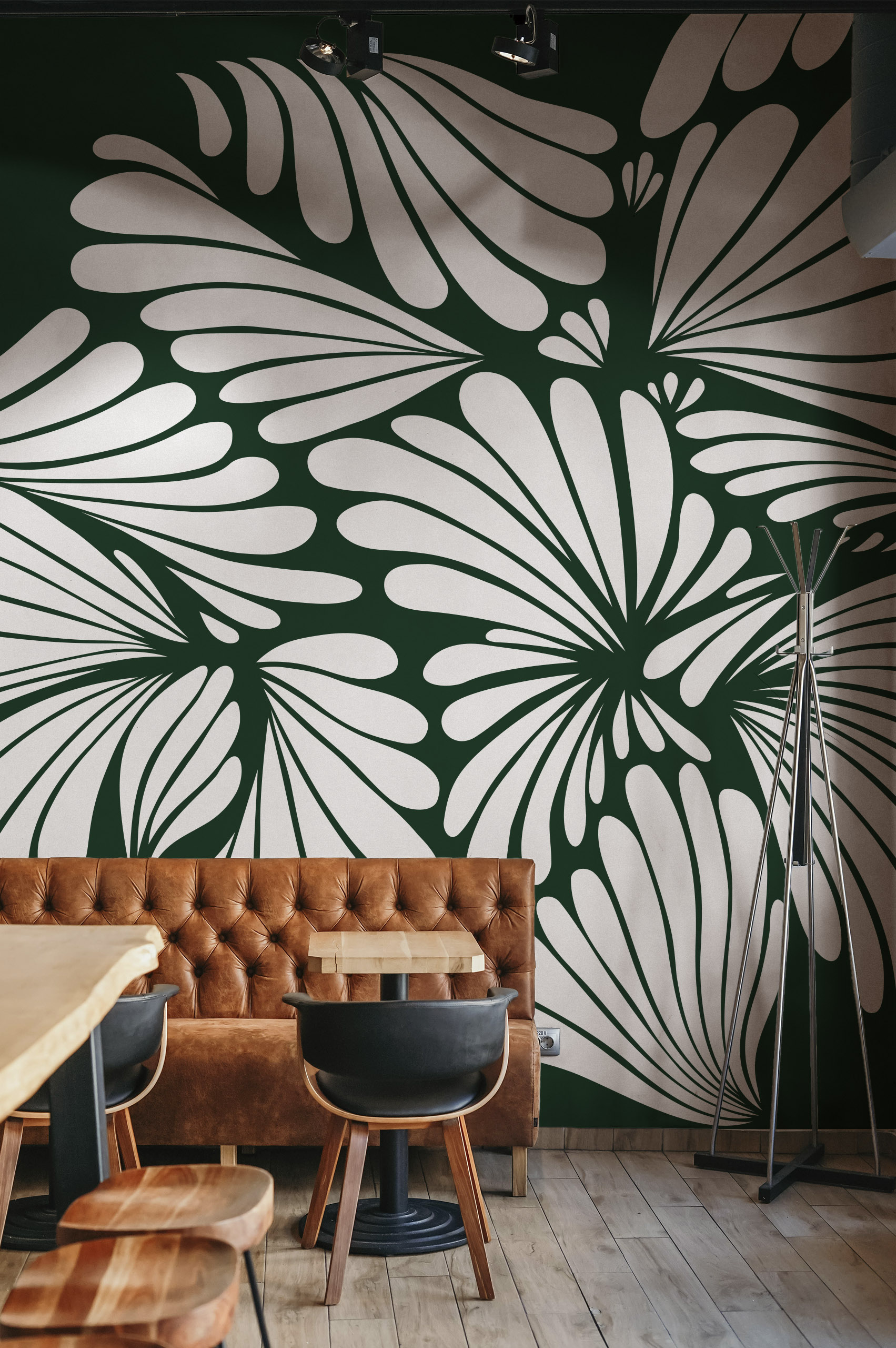 Papel pintado floral de pétalos verdes Espacios públicos