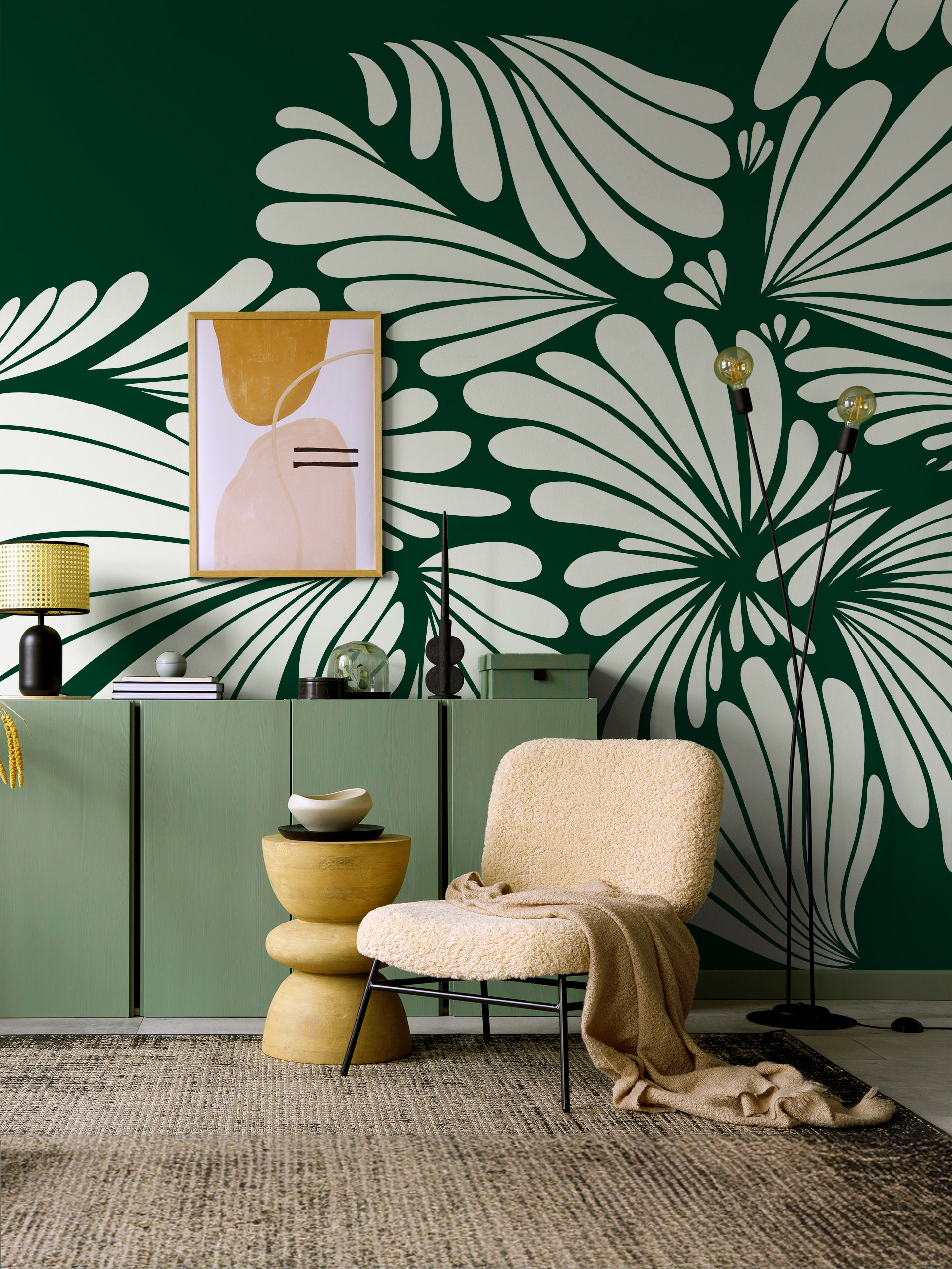 Living Room Green Petal Floral Wallpaper