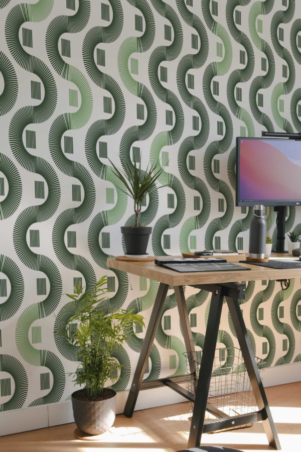 Wallpaper Wave Illusion Green Office