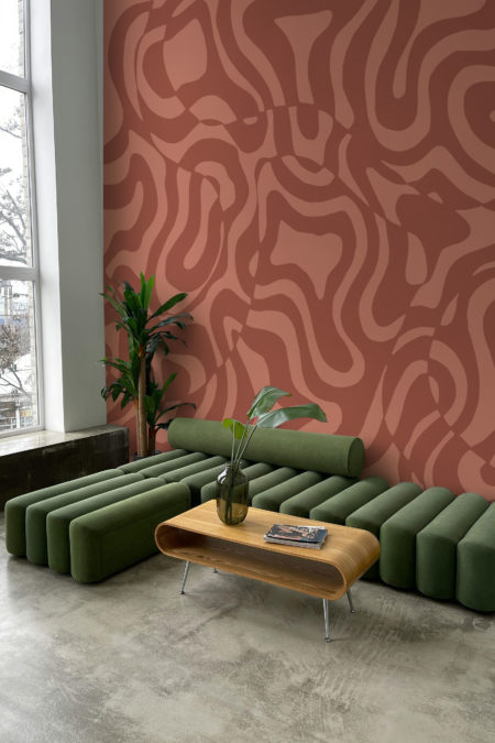 papier peint ondes groovy terracotta salon