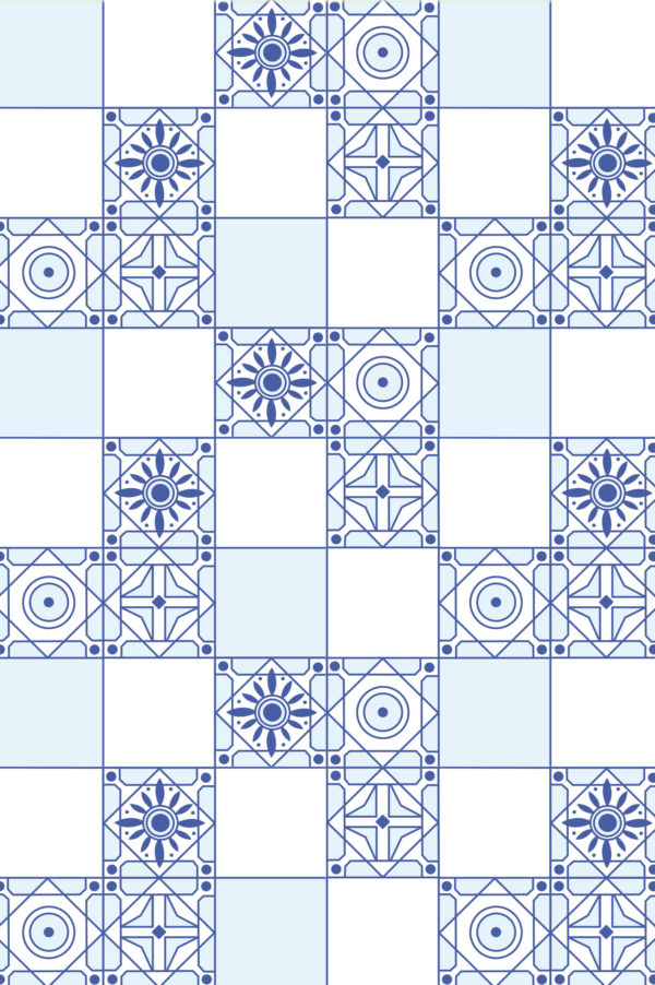 Papier peint mosaique bleu motif